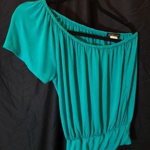 One-shoulder Turquoise Top